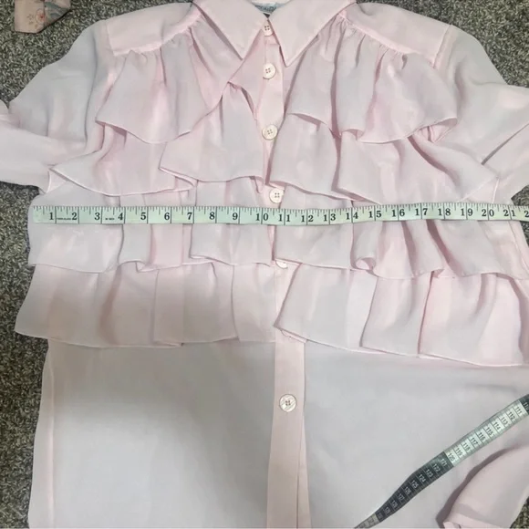 Claudia Richard Pink Romantic Ruffle Vintage Blouse - Picture 5 of 7